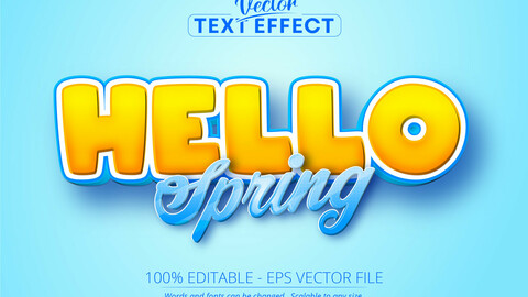 Hello spring text, cartoon style editable text effect