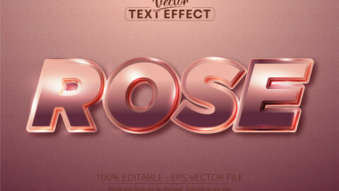 Rose text, shiny rose gold color style editable text effect