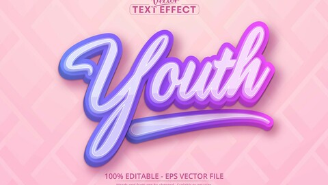 Youth text, multicolor gradient style editable text effect