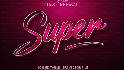 Super text, silver style editable text effect on pink canvas background