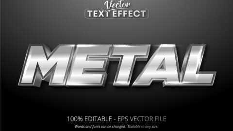 Metal text, shiny silver color style editable text effect