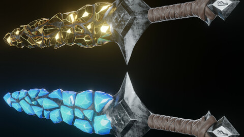 Stylized Sword Ice and Gold Crystals Melee Weapon Game Ready Low-poly