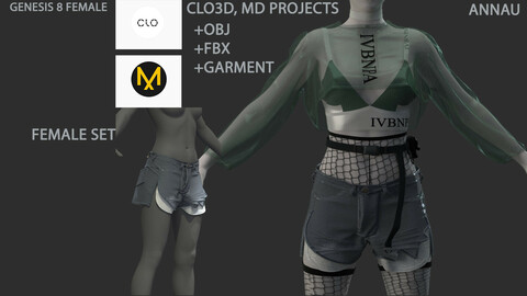 GENESIS 8 FEMALE SET: CLO3D, MARVELOUS DESIGNER PROJECTS| +OBJ +garments +FBX