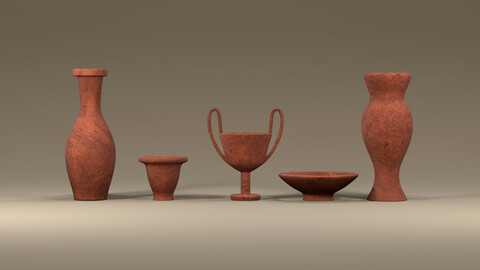 Clay jugs - five items ready for subdivide Part 8