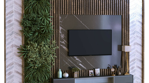 tv wall set 011 green wall