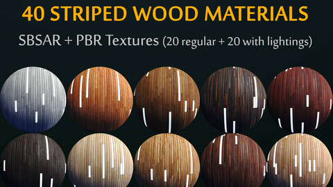 SBSAR / 20 Variation / Striped Wood + Light Panels / PBR