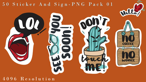 Vol . 10 - 50 Sticker and Sign PNG Pack 01