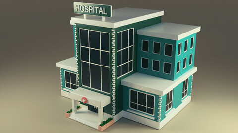 Hospital Building low poly 3d model