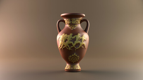Clay jug with antique painting Highpoly jug 3D model