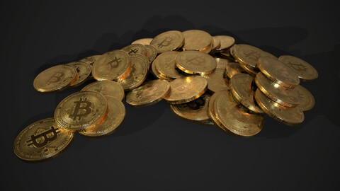 Bitcoin tech - crypto currency - 3 piles - 1 stack - 1 coin Low-poly 3D model