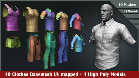 10 Clothes Base mesh + 4 High Poly Clothes Models