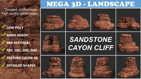Low poly Sandstone Canyon Cliff 210223