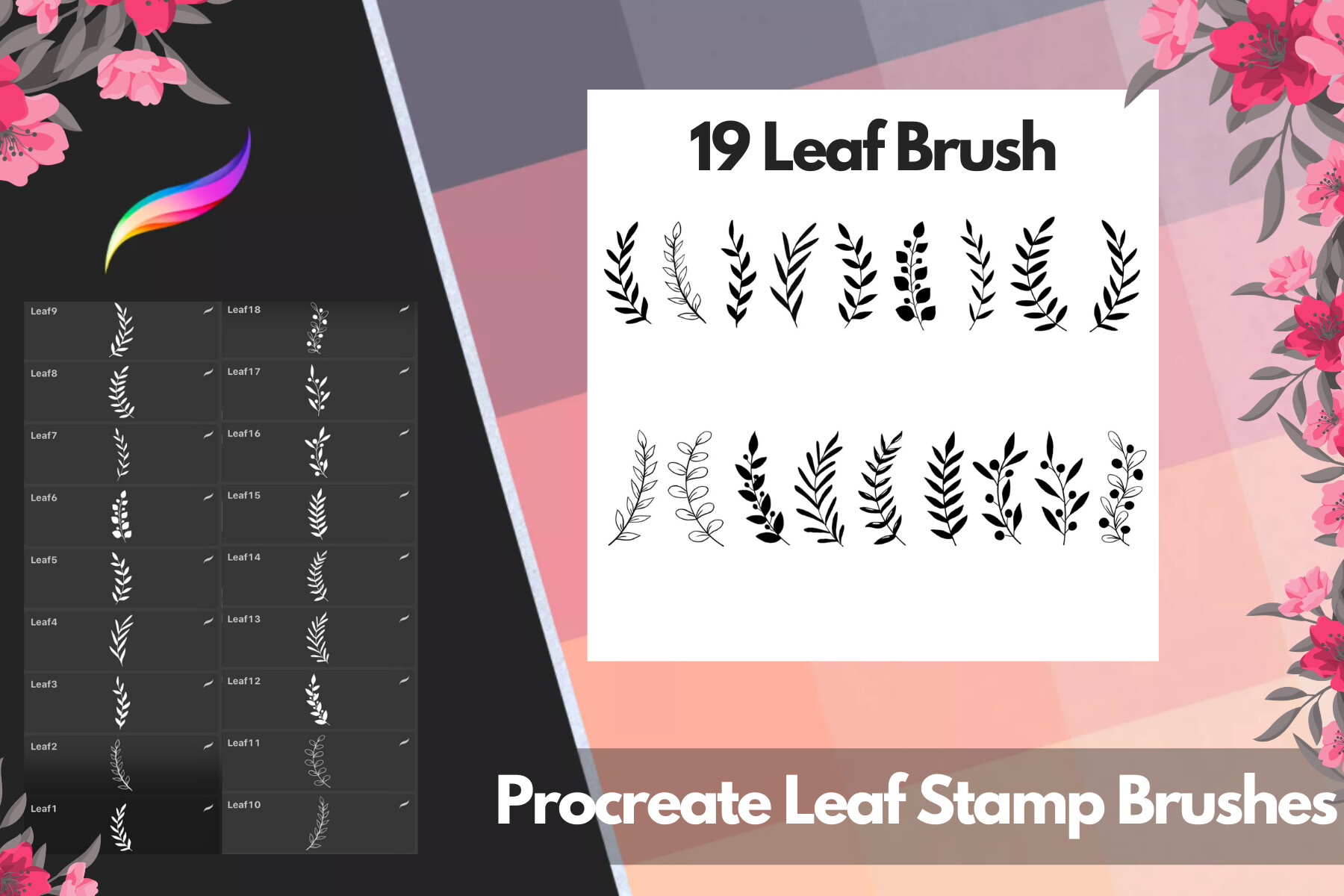 Levent ÖZGÜLER Procreate Brushes, Leaf Stamp Brushes for Procreate