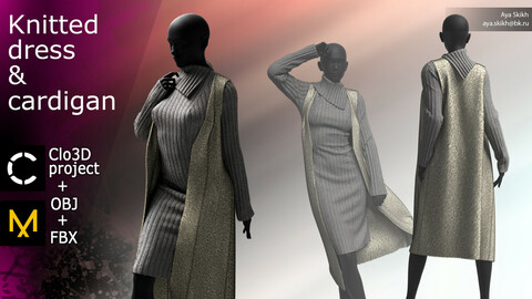 Clo3D project, Marvelous Designer. Knitted dress with cardigan