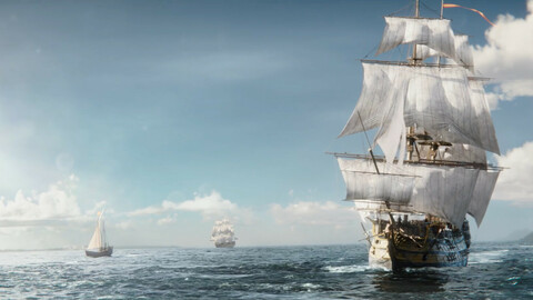 Spanish ship 3D asset. Sail Boat Sea