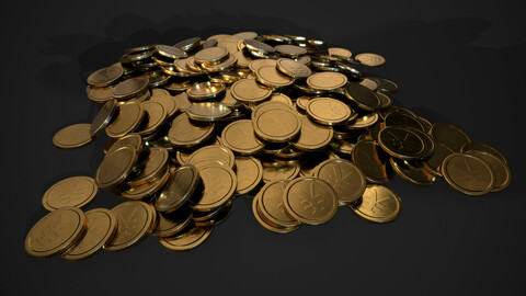 Gold coin- yen design A- 3 piles, 1 stack, 1 coin