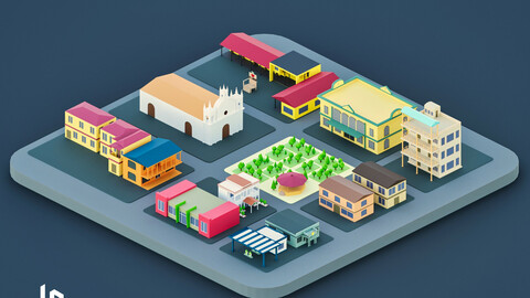 City low-poly - 13 different buildings