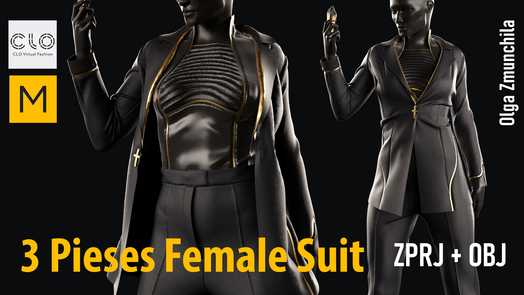 ArtStation - Three pieses female suit / jacket with shoulder pads