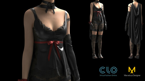 Womens clothing. Marvelous Designer, Clo3d project + OBJ/FBX files. Standard avatar MD&CLO + avatar genesis 8. (A-pose+Render-pose)(7)