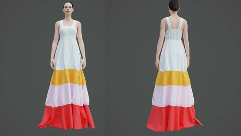 Female Tiered Maxi dress - 3D colorblock dress
