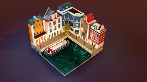 3d scene of Amsterdam street