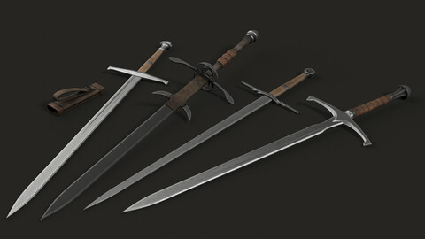 4 Lowpoly Modular Two-Handed Swords [19 Parts]