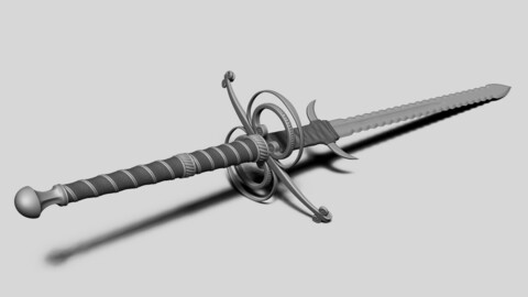 🟥Highpoly Medieval Flamberge Sword [3D print model]