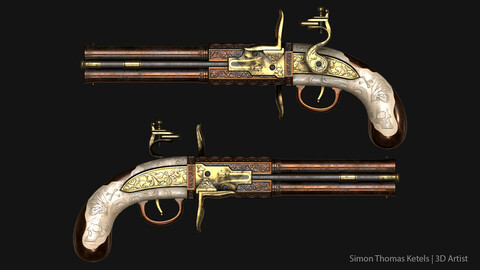 Double Barrel Flintlock Pistol (Game Ready)