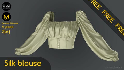 Free silk blouse. Clo3d, Marvelous Designer project.