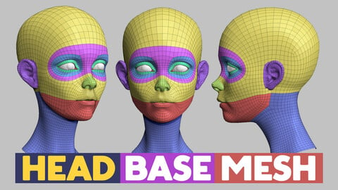 Head base mesh Face topology and UV map