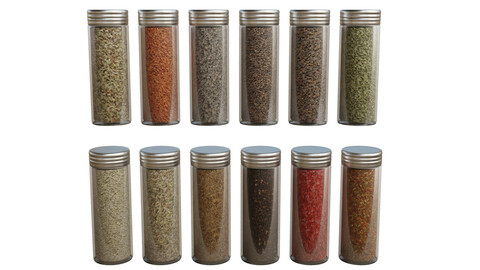 12 Spice Bottle Set Low-poly 3D model