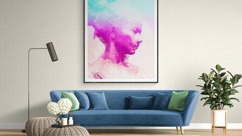 Abstract Glitch Portrait,Colorful Geometrical Artwork,Modern Conceptual Art,Synthwave Aesthetic Vaporwave