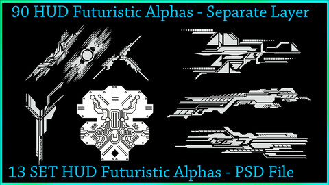 90 HUD Futuristic Alphas - PSD File With Separate Layer