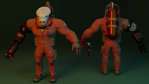 Alien in a spacesuit 3d model low poly