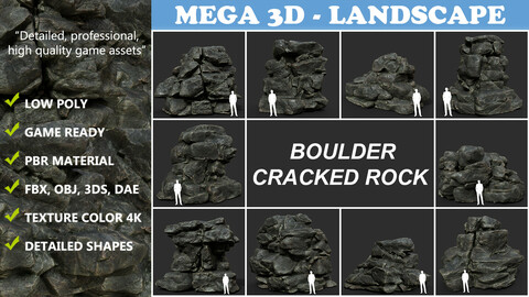 Black Boulder Cracked Rock Collection 210306