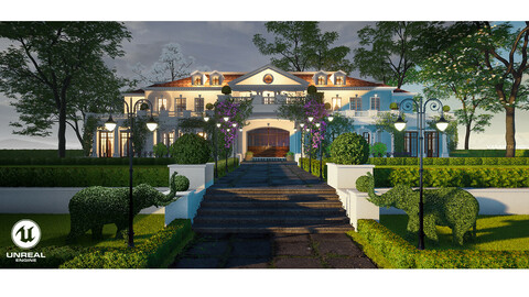 Exterior Villa Scene - UE4 | FBX | OBJ