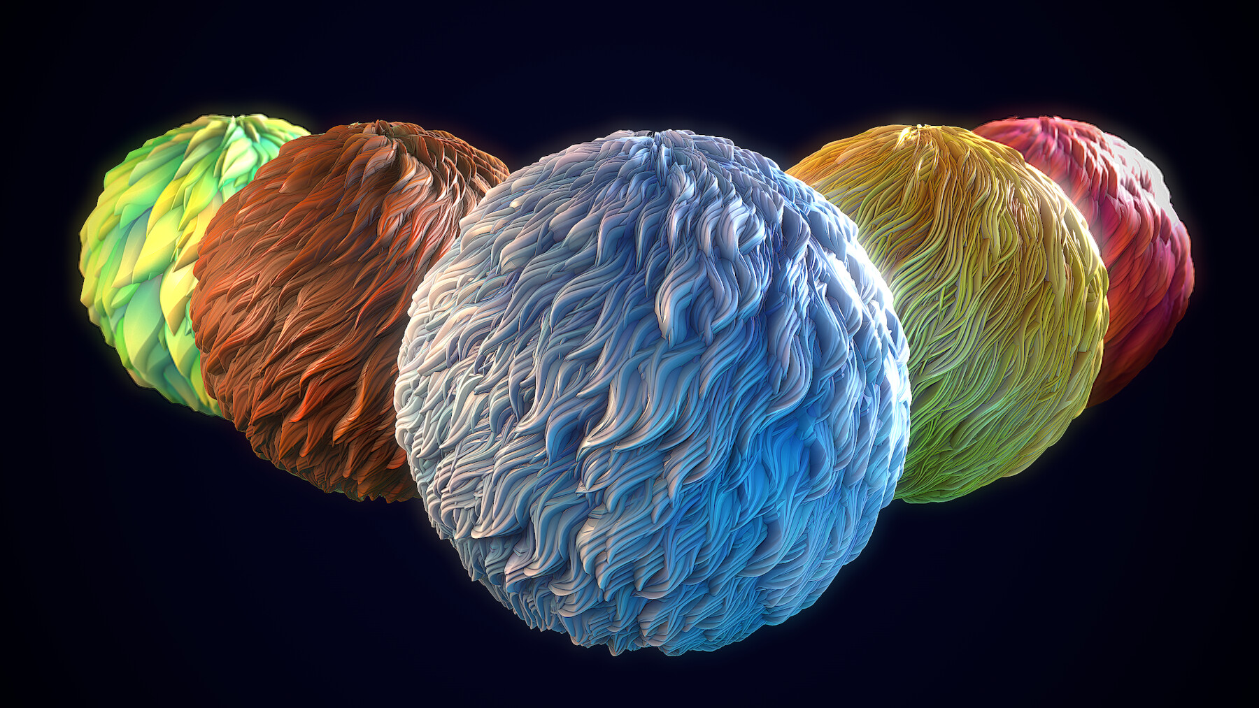 Colorful spheres showing the fur asset