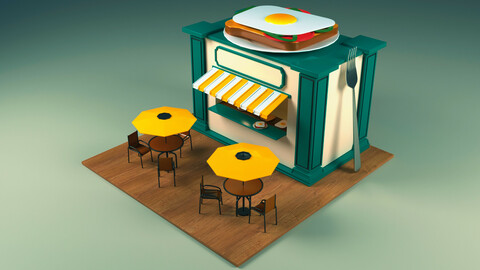 Restaurant Low poly 3D model