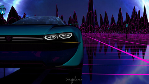 CAR   ( Peugeot E-Legend Concept with Cyber Background )