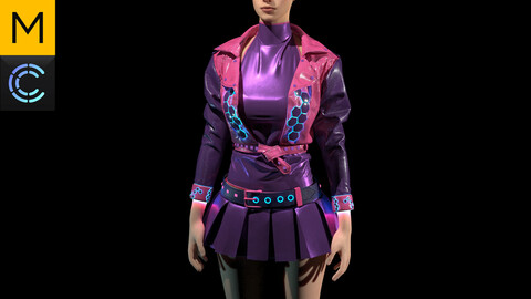 Sci-Fi / Cyberpunk Female Clothing. Marvelous Designer, Clo3d project + OBJ/FBX files. Standard avatar MD&CLO+genesis 8 avatar.(10)