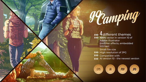 Traveler in Vector Illustrations, 4 different themes.