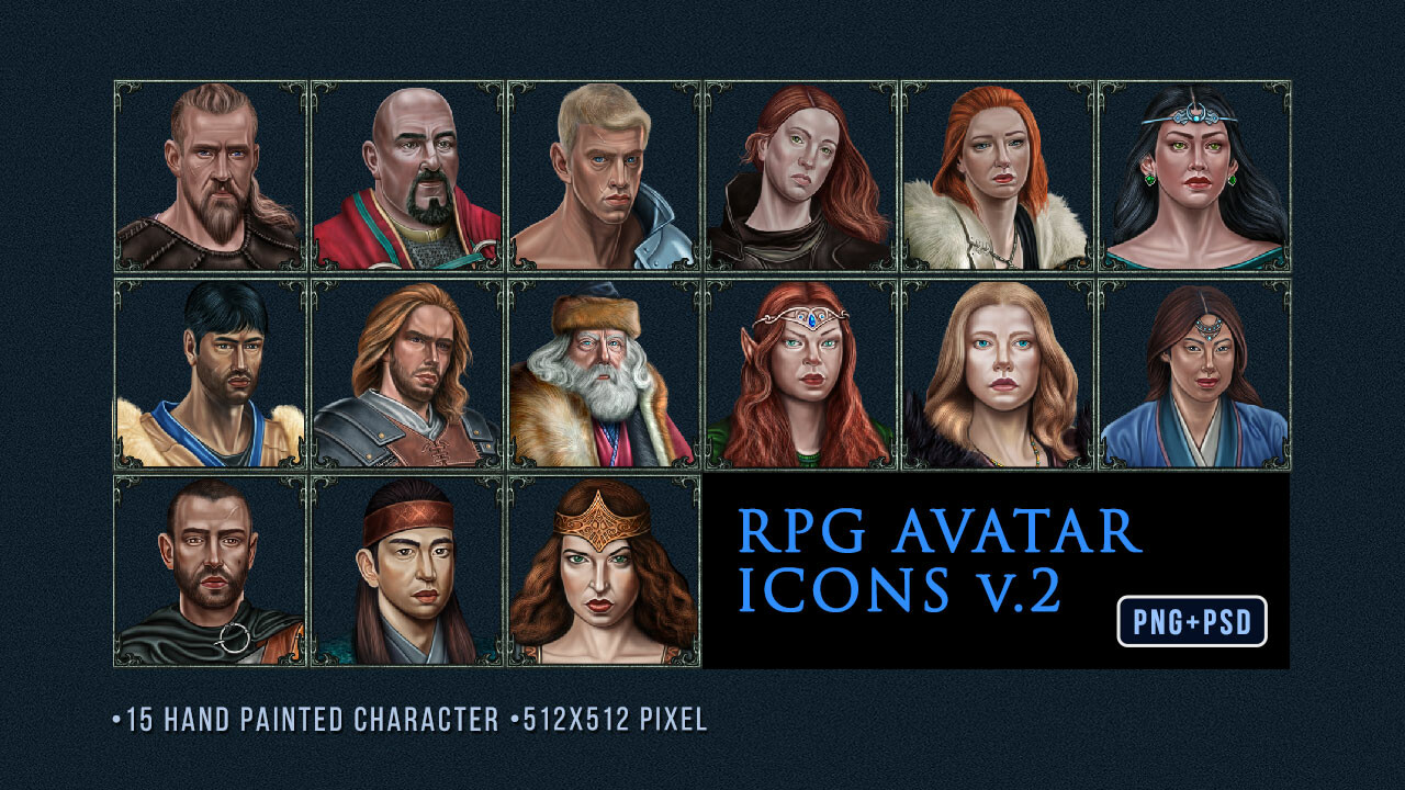 RPG Avatar Icon Set: Bước vào thế giới ảo của những game nhập vai với RPG Avatar Icon Set - tập hợp biểu tượng đẹp mắt và đầy sáng tạo để tạo ra nhân vật của riêng bạn.
