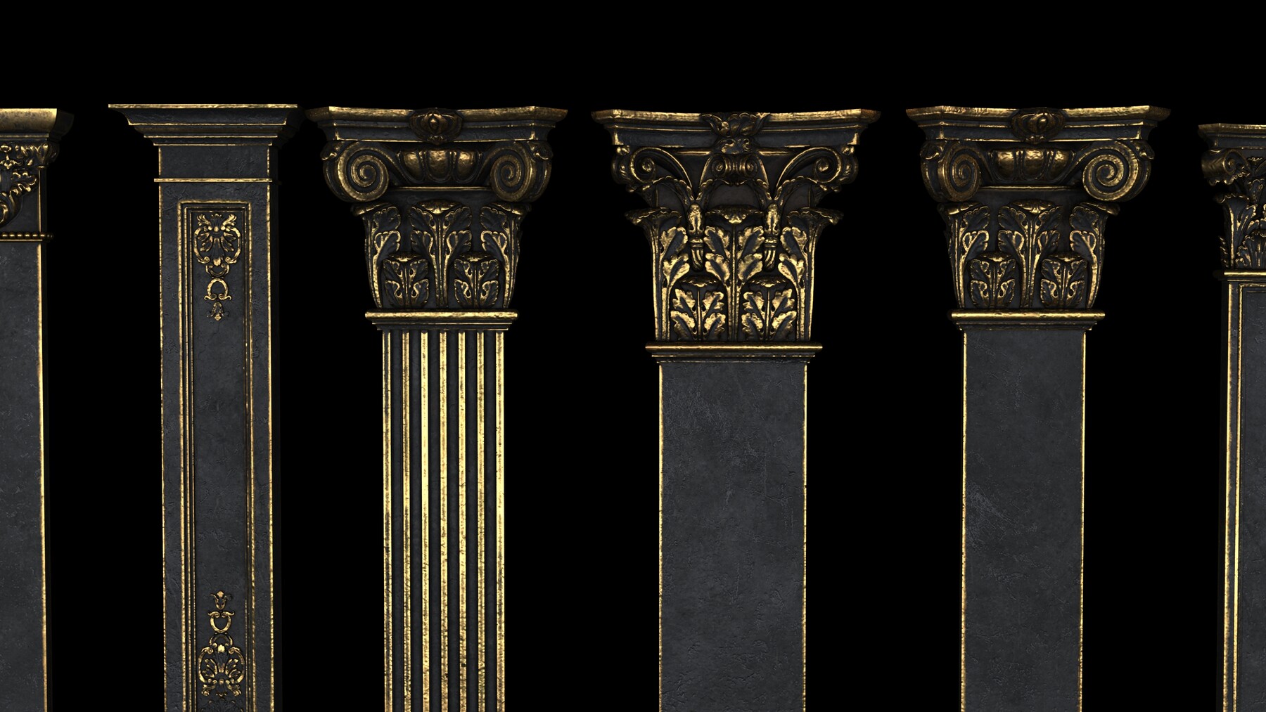 Three column. Classic column. Columns 3. Classic column 3d PNG. A Series of Classical columns gradually Receding.