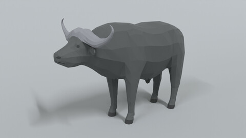 Low Poly Cartoon African Buffalo