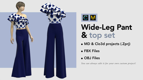 Wide-Leg Pant& top set  + OBJ + FBX