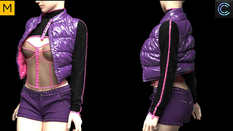 Sci-Fi / Cyberpunk Female Clothing. Marvelous Designer, Clo3d project + OBJ/FBX files. Avatar genesis 8 female (12)