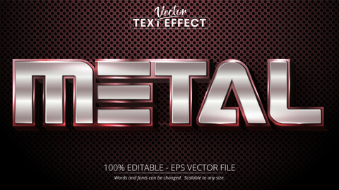 Metal text, shiny silver color style editable text effect