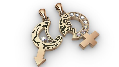 Double sides pendant Man and Wuman