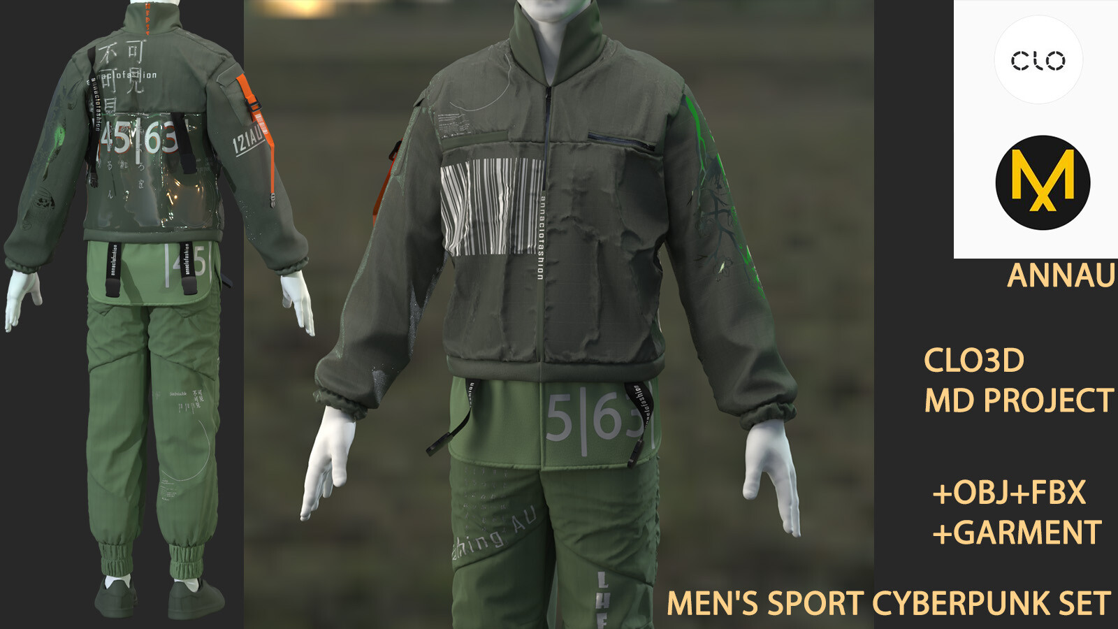 Artstation Men S Sport Cyberpunk Set Clo3d Marvelous Designer Project Garment Obj Fbx Resources
