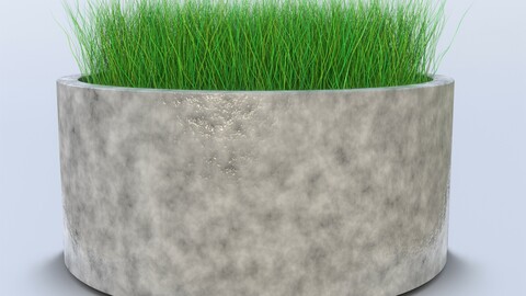 Grass round pot flower bed garden green for archiviz PBR